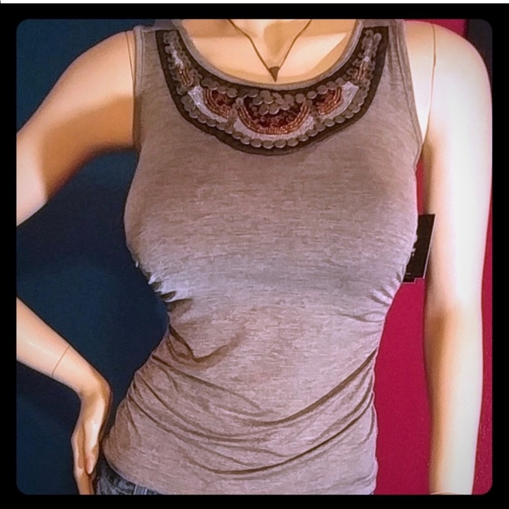 Sleeveless beaded stretch top